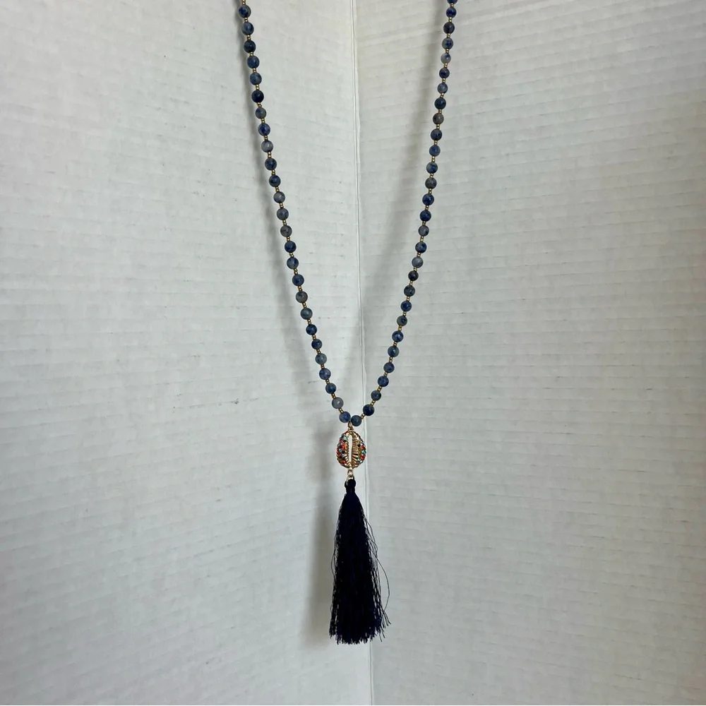 Tommy Bahama Beaded Tassel Necklace Shell Rhinestone Boho Beachy tropical Mala - Picture 2 of 6
